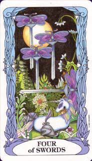 Card of the Day – 4 of Swords  – Wednesday, December 27, 2017 — Tarot by&nbsp;Cecelia