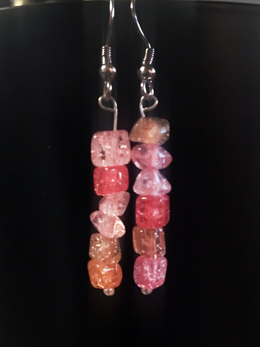 DIY gemstone bar earrings - pink