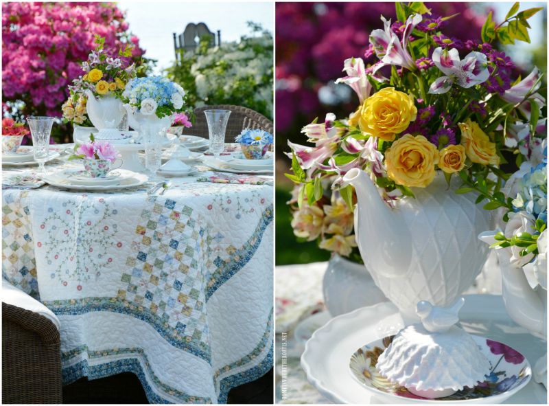 Floral Friday: Teapot Bouquets + Lakeside Table by the Azaleas — Home is Where the Boat&nbsp;Is