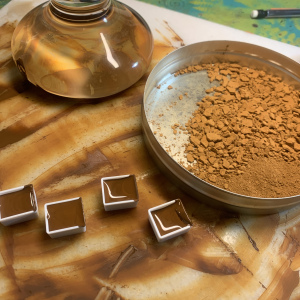 Local Iron Oxide taken from a mineral spring, crushed, ground, sifted and made into paint!